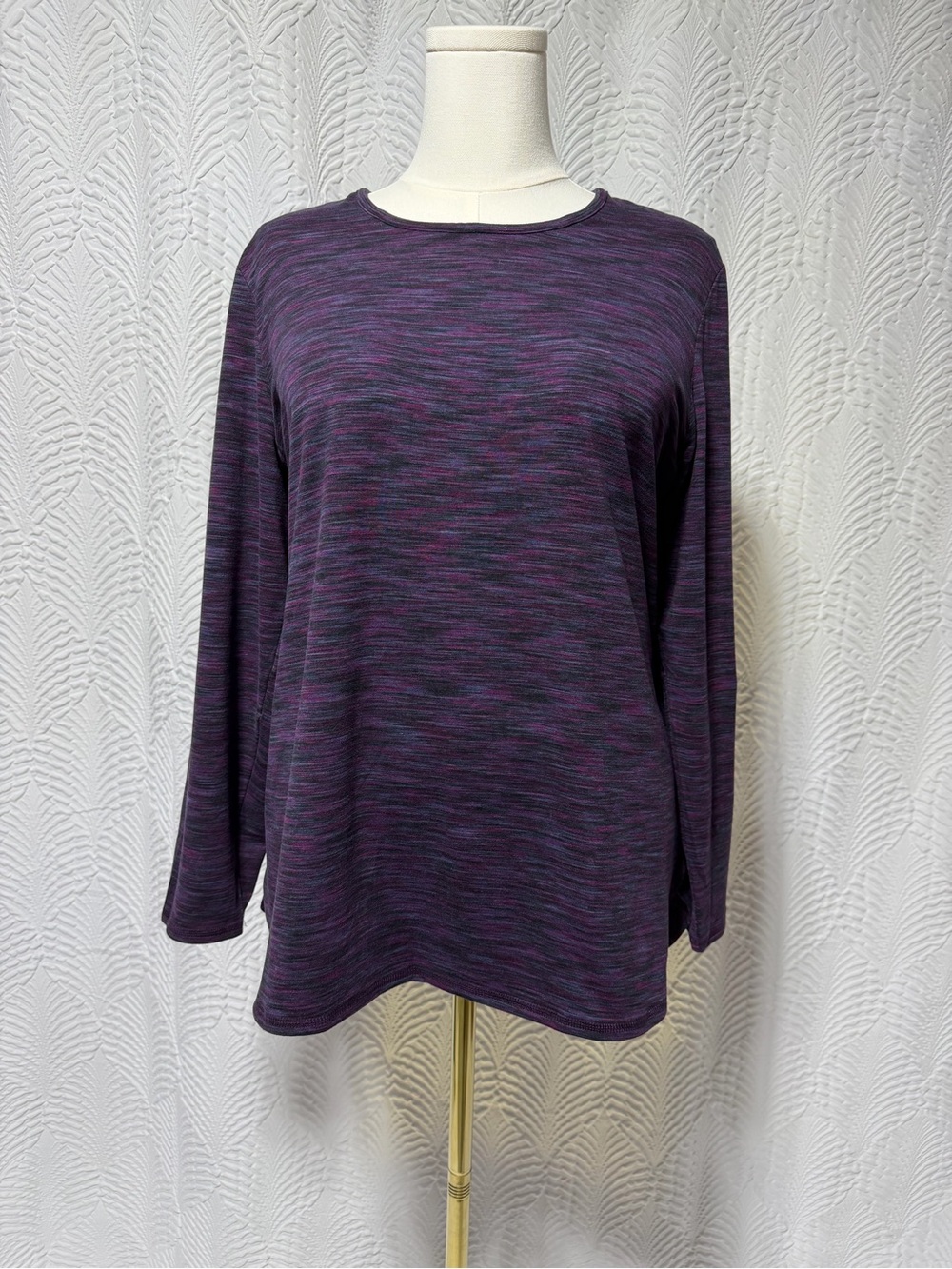 J. Jill Fit Performance Purple Space Dye Long Sleeve Crewneck Tee (Size LP)